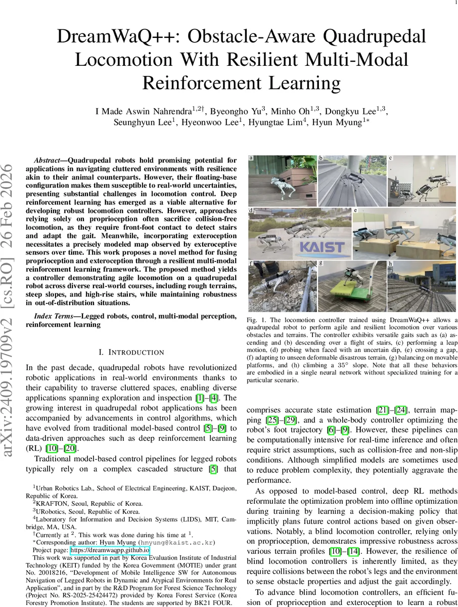 DreamWaQ++: Obstacle-Aware Quadrupedal Locomotion With Resilient Multi-Modal Reinforcement Learning