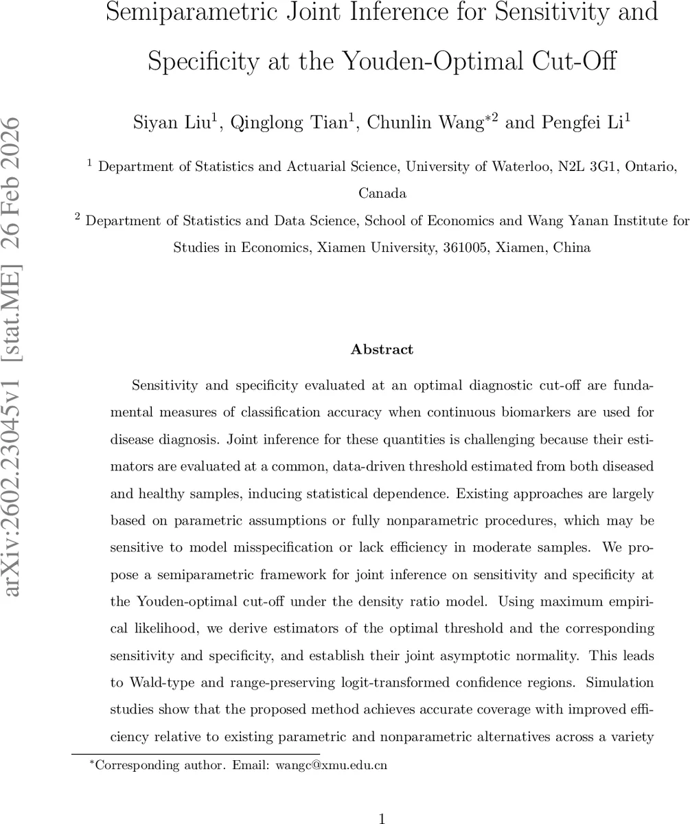 Semiparametric Joint Inference for Sensitivity and Specificity at the Youden-Optimal Cut-Off