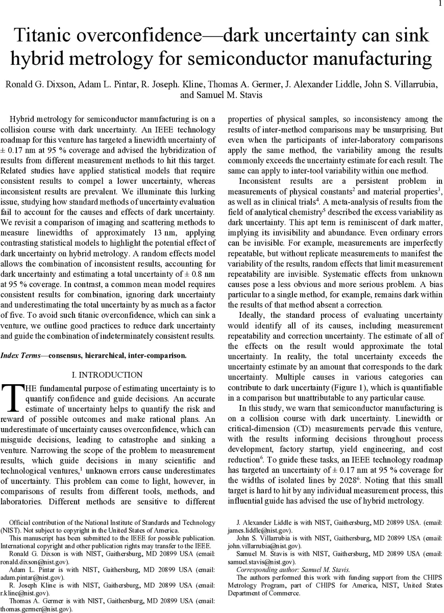 Titanic overconfidence -- dark uncertainty can sink hybrid metrology for semiconductor manufacturing