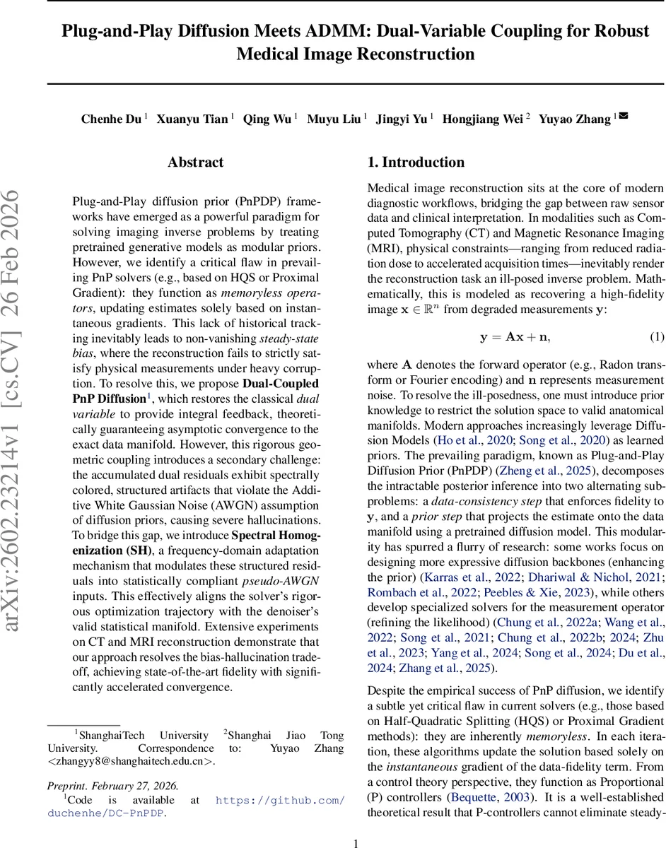 Plug-and-Play Diffusion Meets ADMM: Dual-Variable Coupling for Robust Medical Image Reconstruction