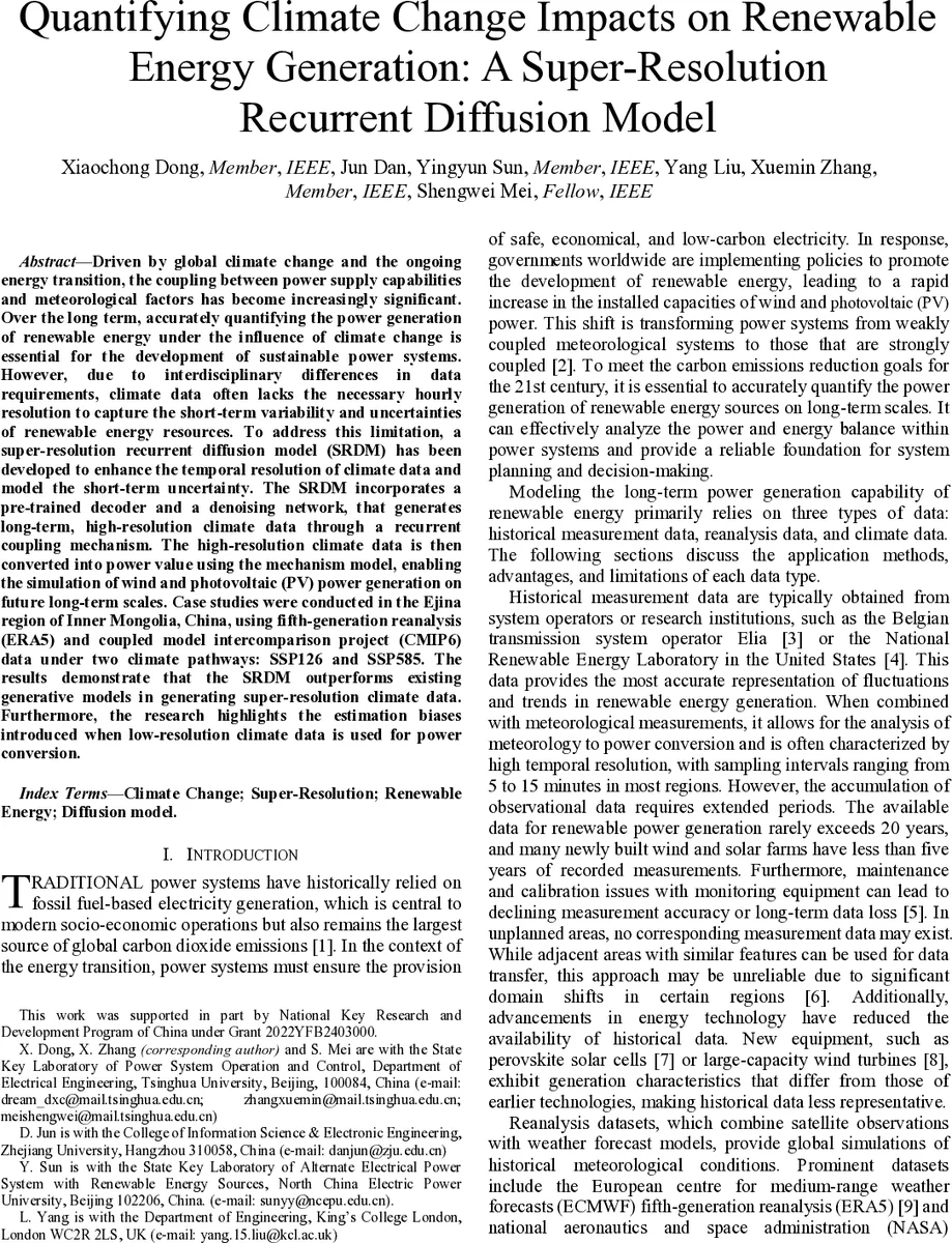 Quantifying Climate Change Impacts on Renewable Energy Generation: A Super-Resolution Recurrent Diffusion Model