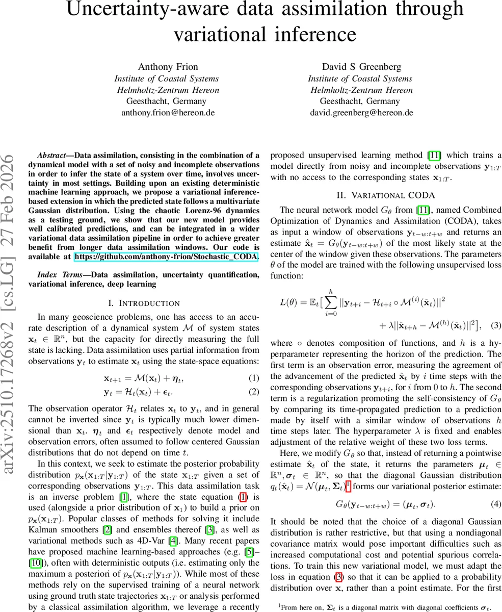 Uncertainty-aware data assimilation through variational inference