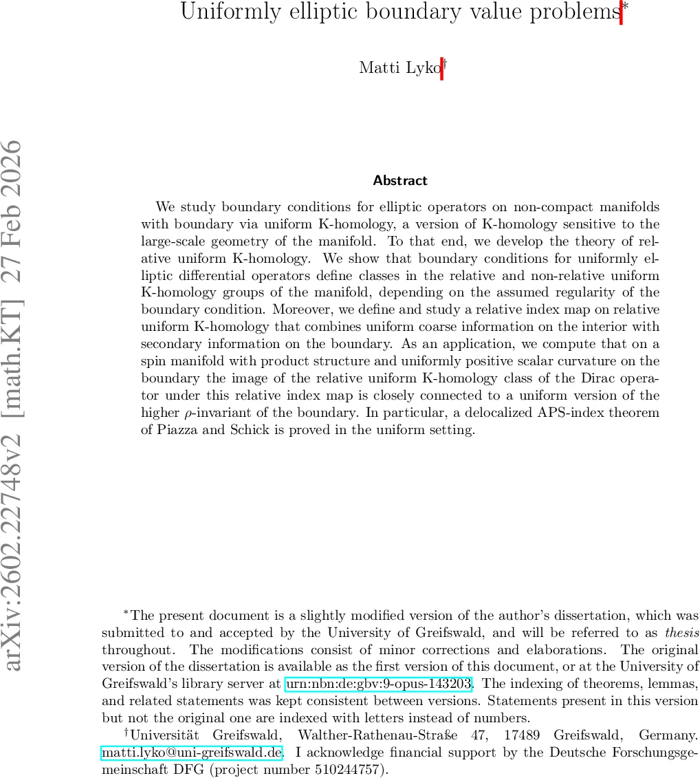 Uniformly elliptic boundary value problems