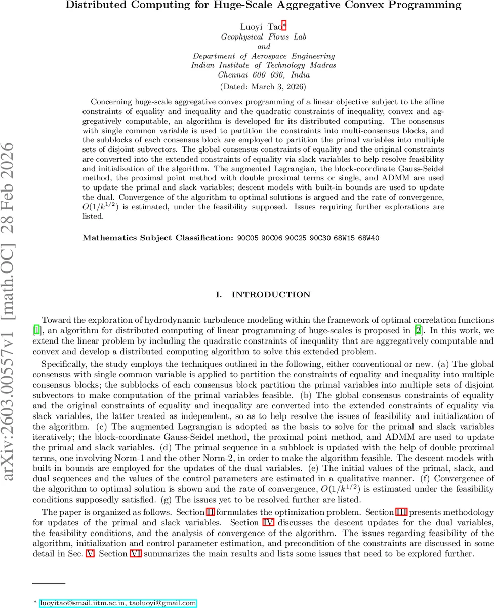 Distributed Computing for Huge-Scale Aggregative Convex Programming