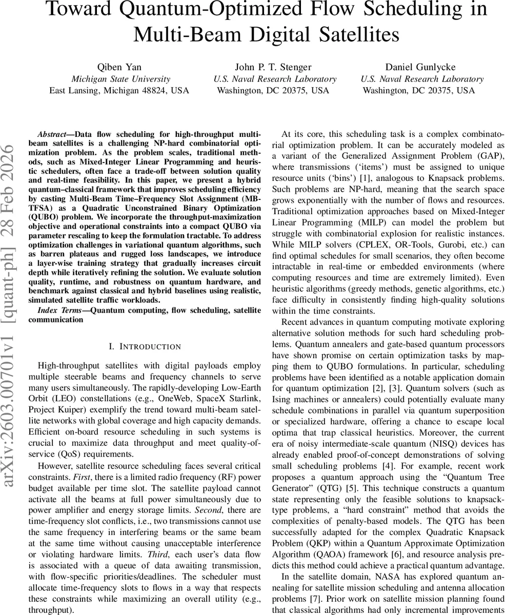 Toward Quantum-Optimized Flow Scheduling in Multi-Beam Digital Satellites