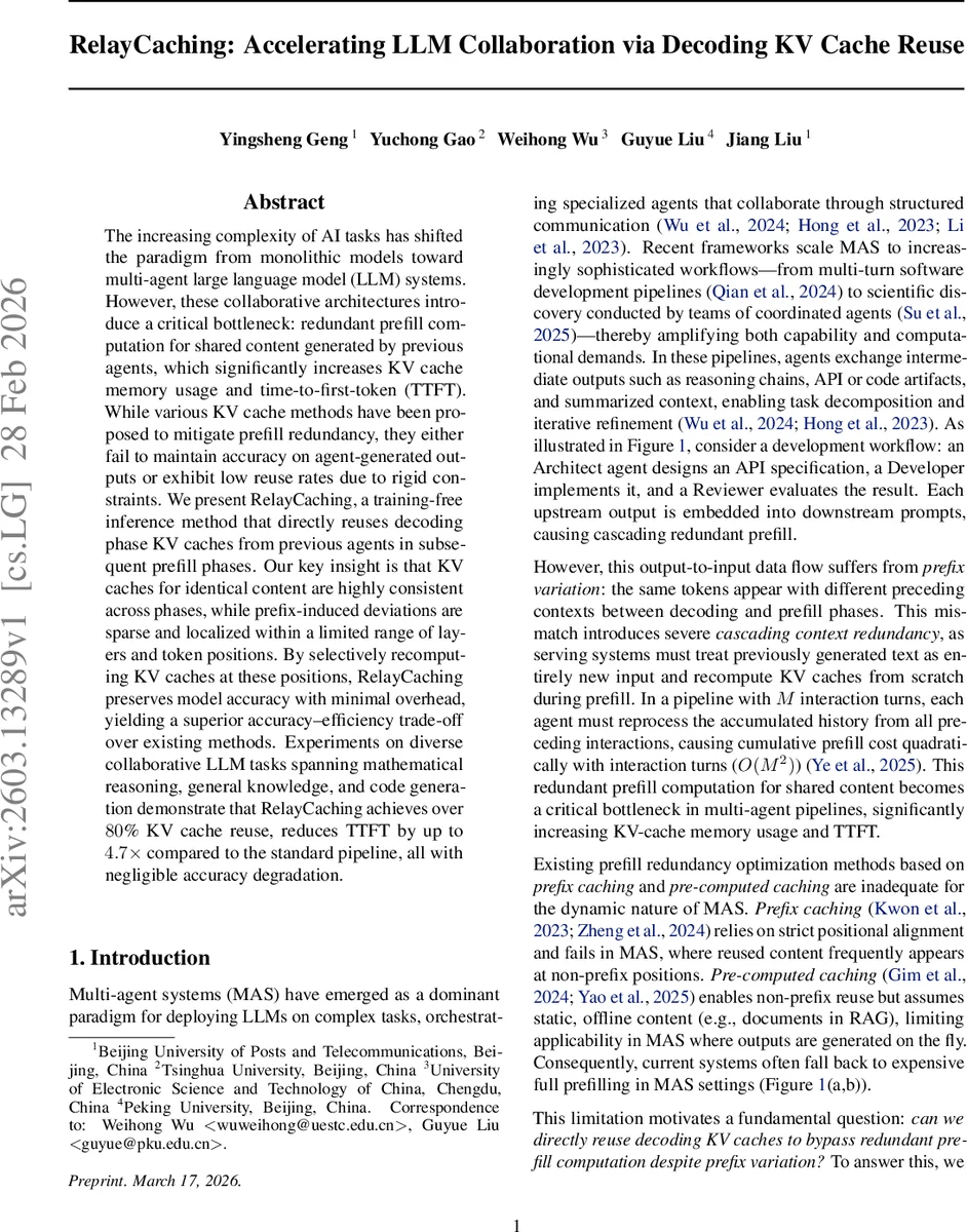 RelayCaching: Accelerating LLM Collaboration via Decoding KV Cache Reuse