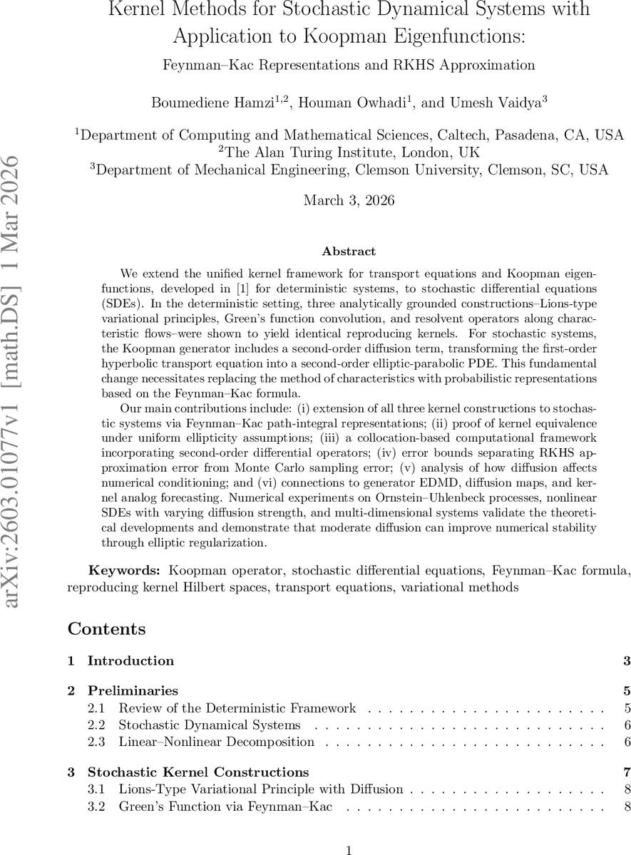 Kernel Methods for Stochastic Dynamical Systems with Application to Koopman Eigenfunctions: Feynman-Kac Representations and RKHS Approximation