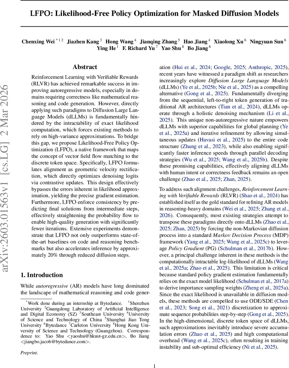 LFPO: Likelihood-Free Policy Optimization for Masked Diffusion Models