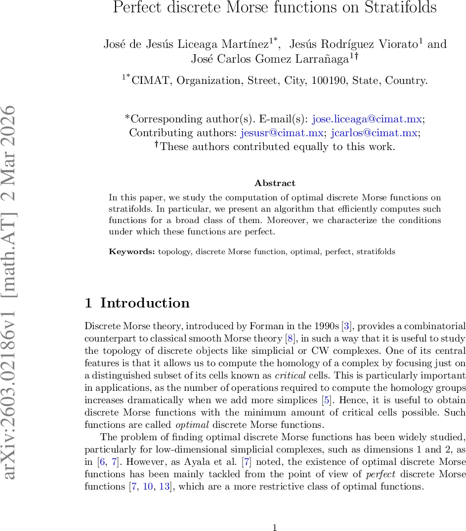 Perfect discrete Morse functions on Stratifoldds