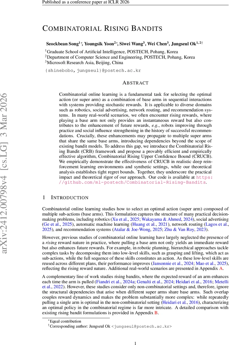 Combinatorial Rising Bandits