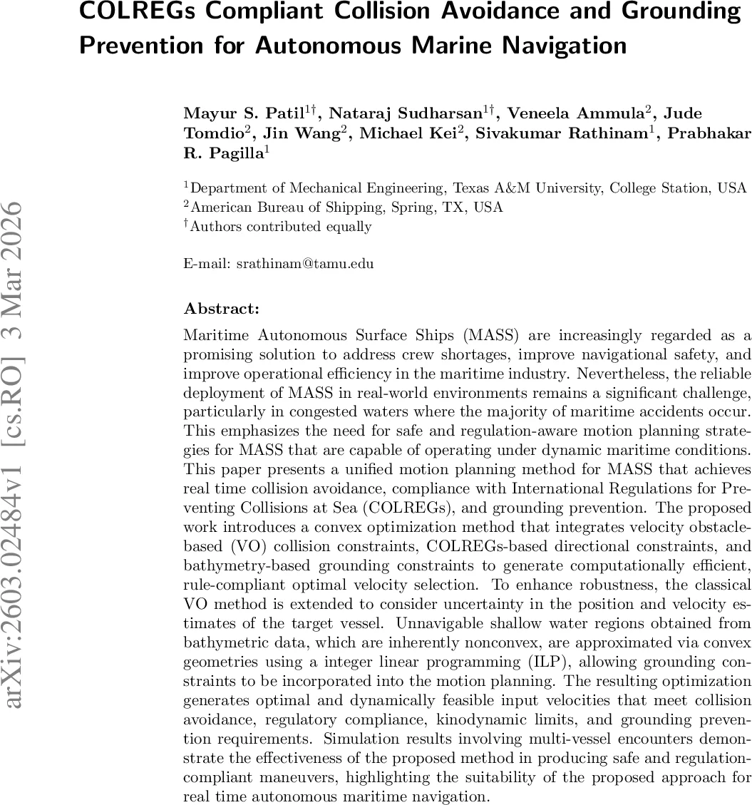 COLREGs Compliant Collision Avoidance and Grounding Prevention for Autonomous Marine Navigation