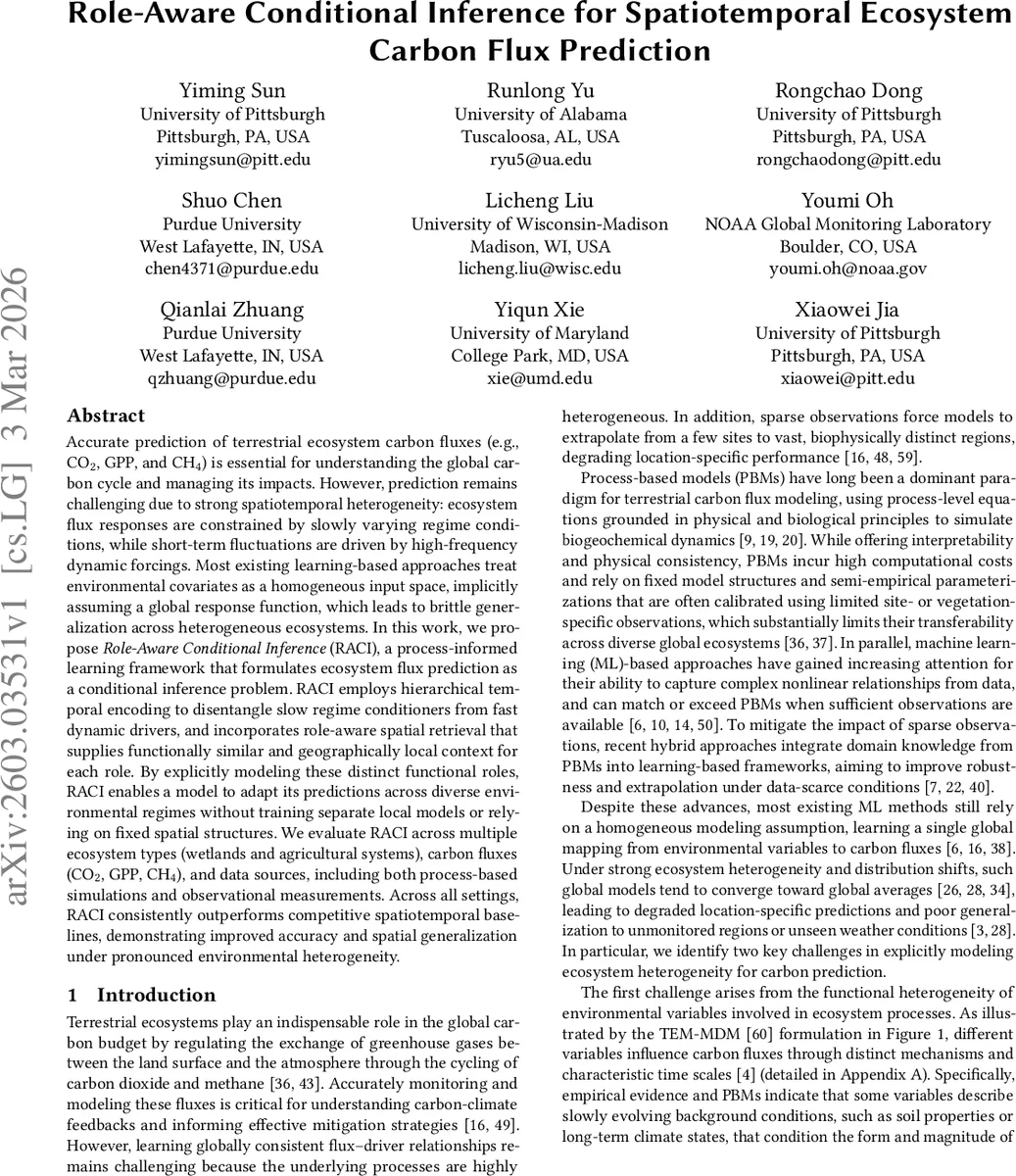 Role-Aware Conditional Inference for Spatiotemporal Ecosystem Carbon Flux Prediction