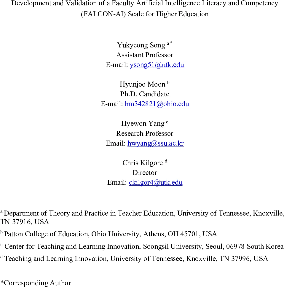 Development and Validation of a Faculty Artificial Intelligence Literacy and Competency (FALCON-AI) Scale for Higher Education