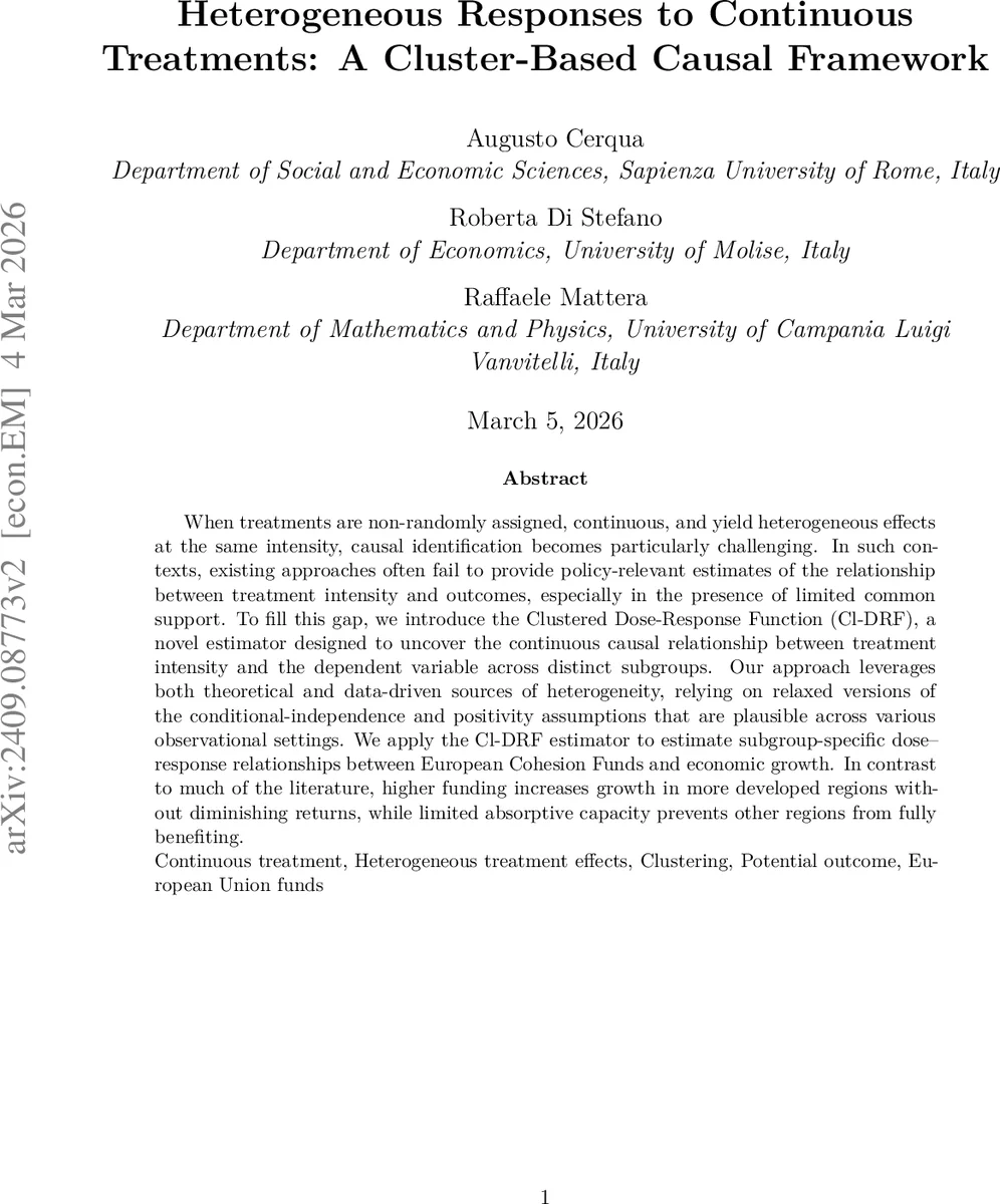 Heterogeneous Responses to Continuous Treatments: A Cluster-Based Causal Framework