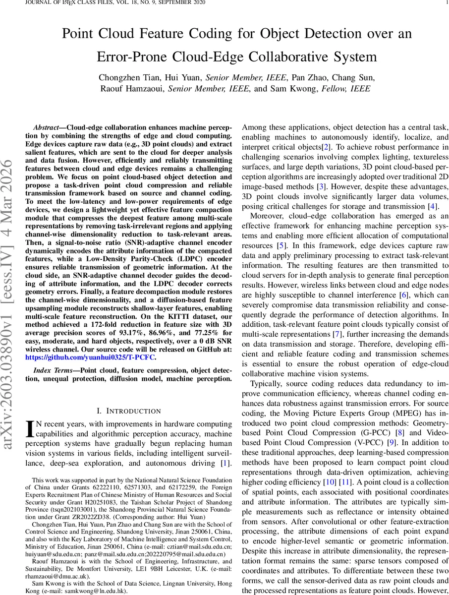 Point Cloud Feature Coding for Object Detection over an Error-Prone Cloud-Edge Collaborative System