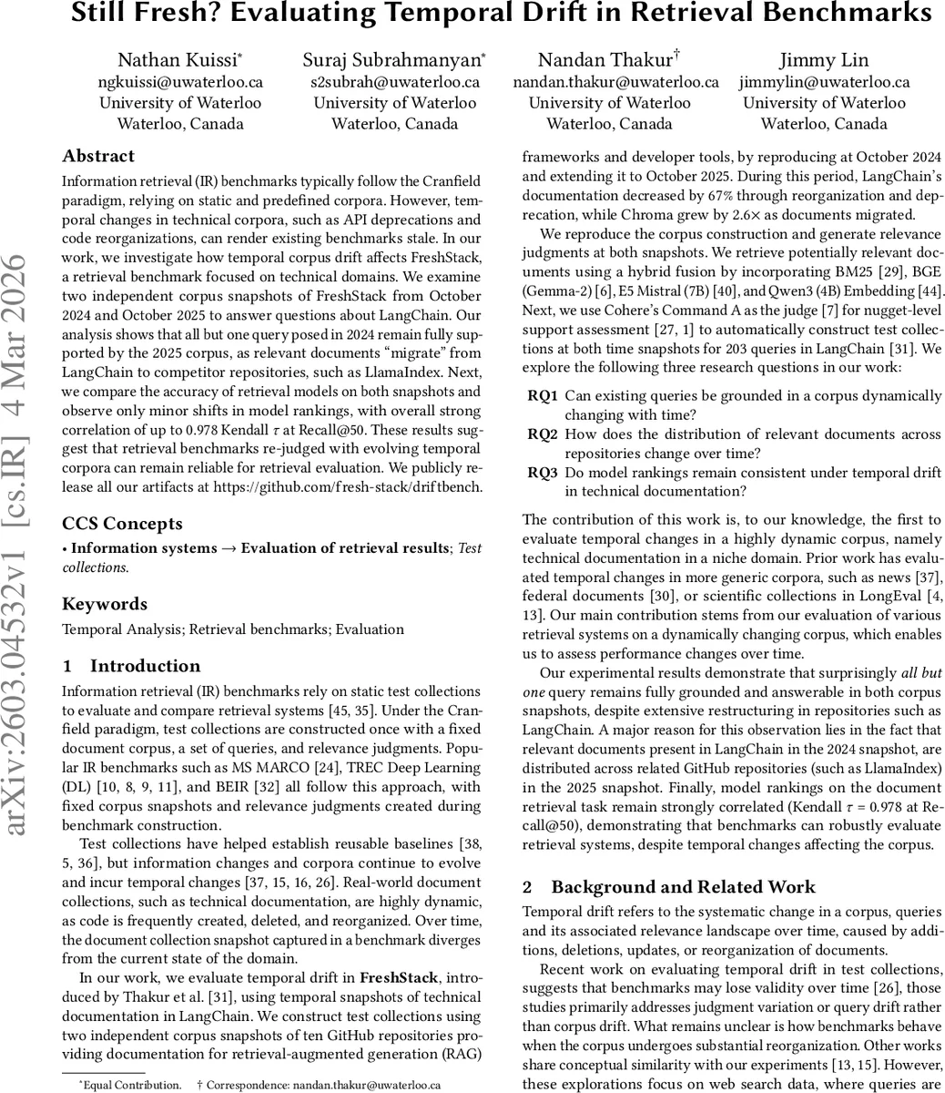 Still Fresh? Evaluating Temporal Drift in Retrieval Benchmarks