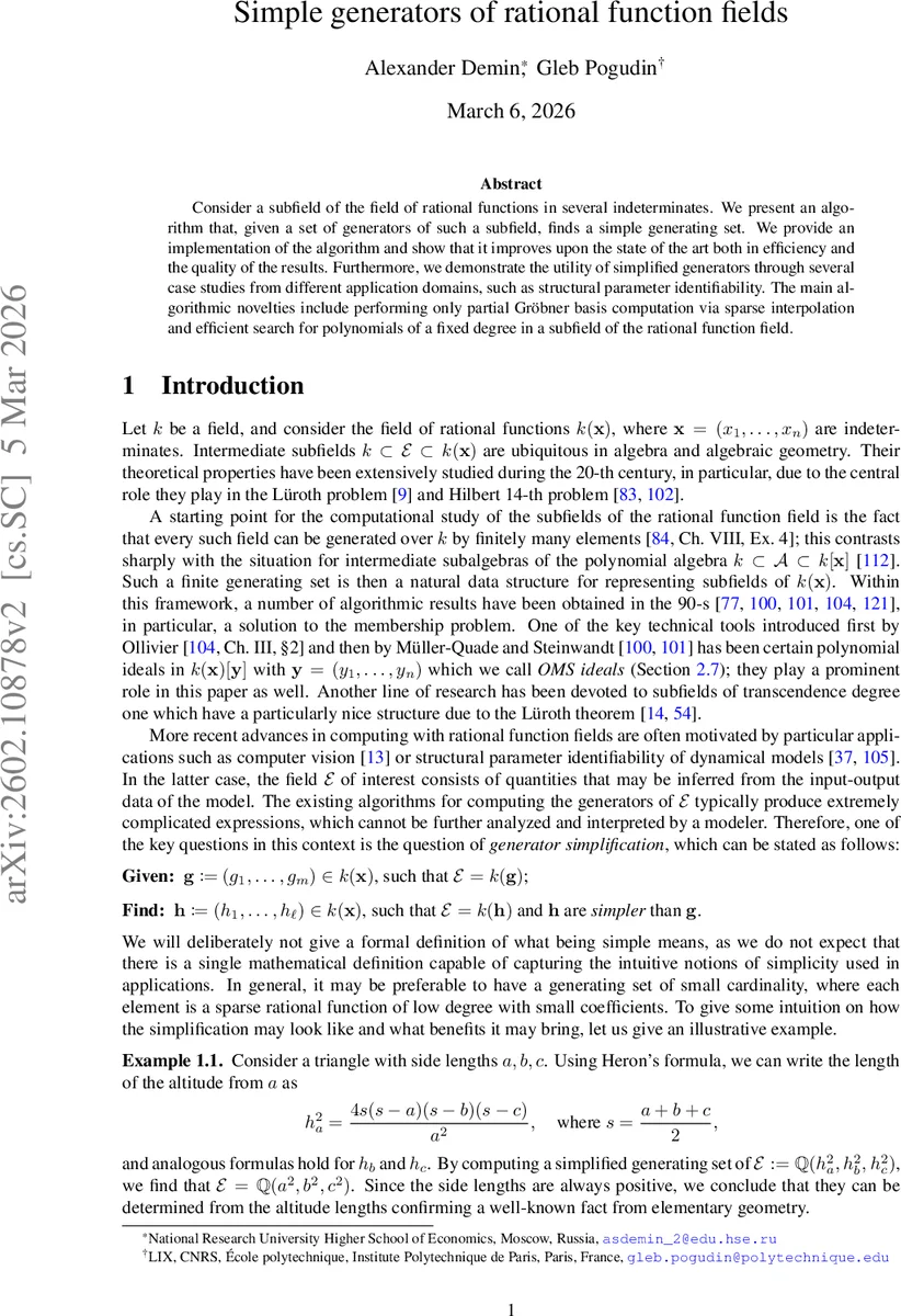 Simple generators of rational function fields