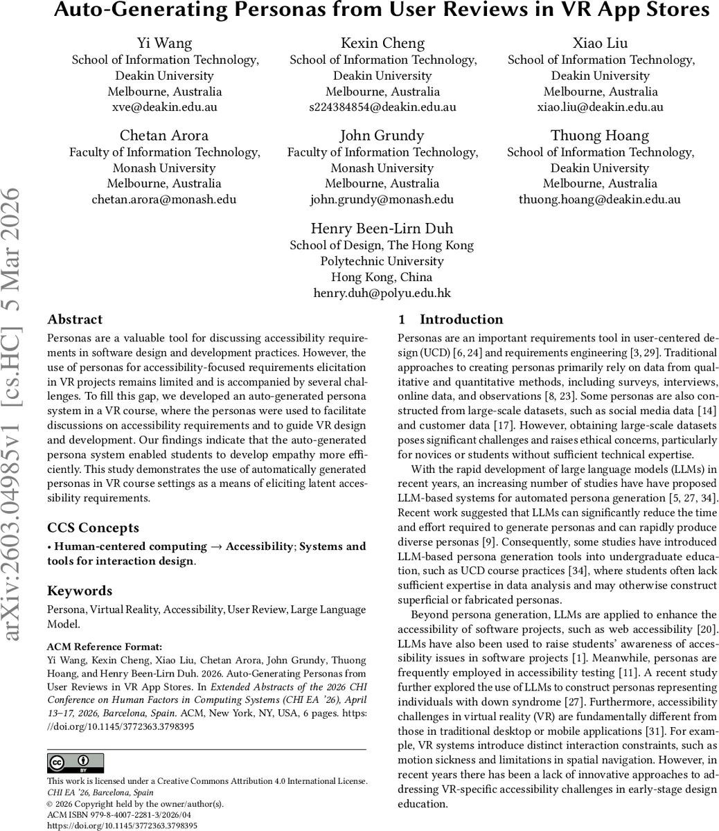 Auto-Generating Personas from User Reviews in VR App Stores