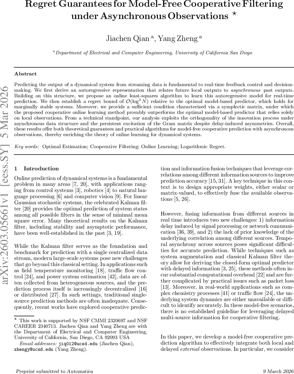 Regret Guarantees for Model-Free Cooperative Filtering under Asynchronous Observations