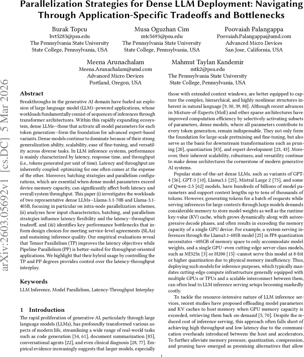 Parallelization Strategies for Dense LLM Deployment: Navigating Through Application-Specific Tradeoffs and Bottlenecks