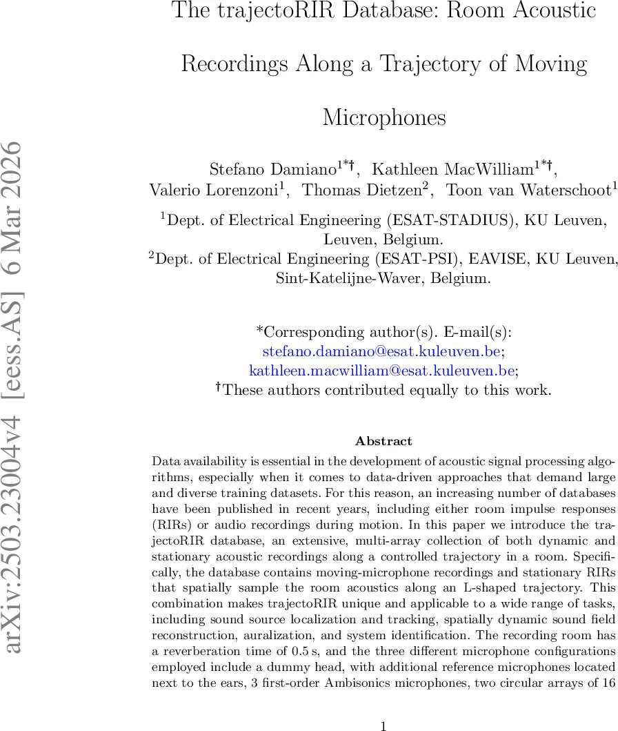 The trajectoRIR Database: Room Acoustic Recordings Along a Trajectory of Moving Microphones