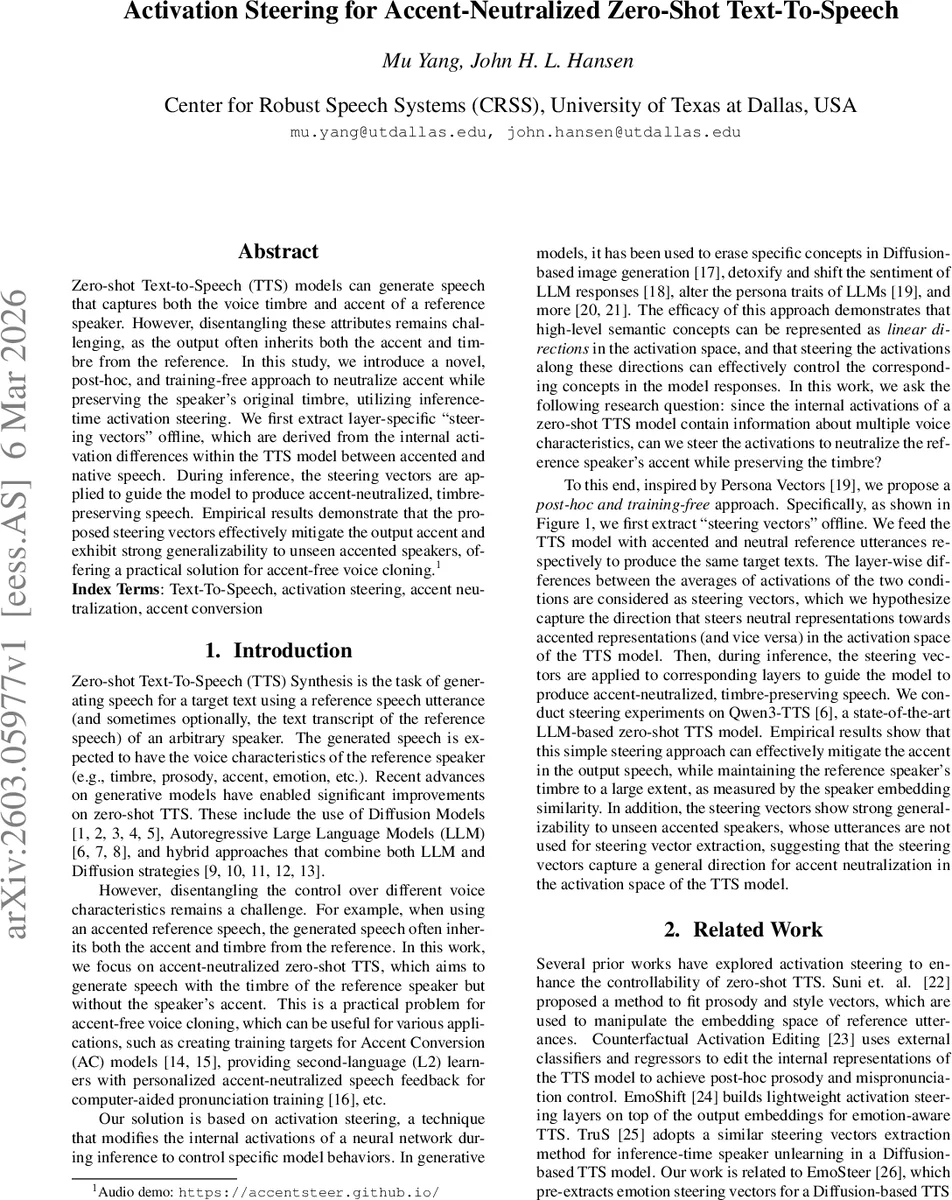 Activation Steering for Accent-Neutralized Zero-Shot Text-To-Speech