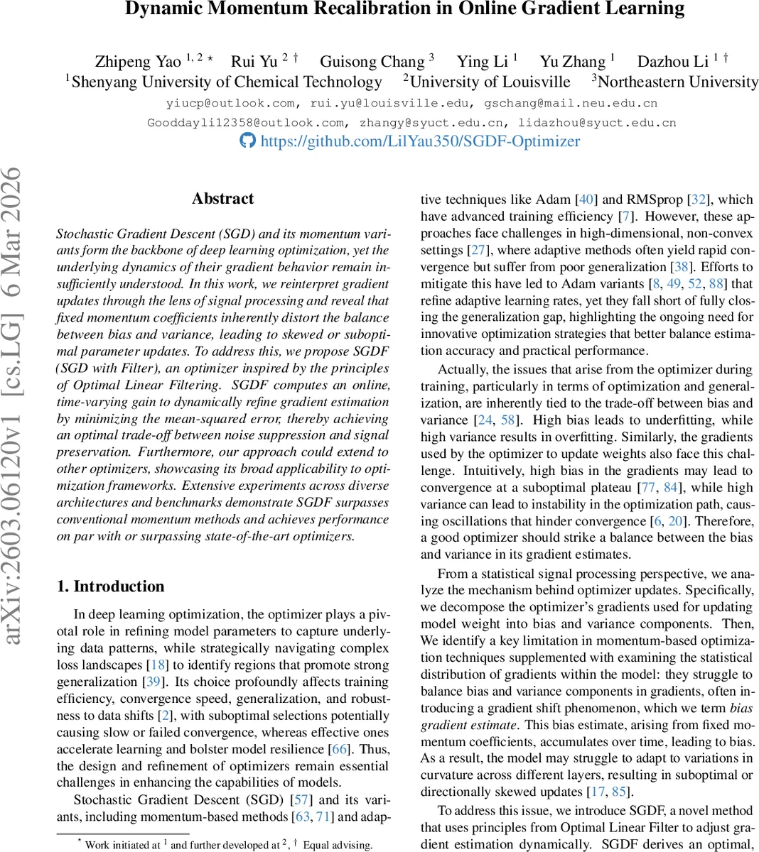 Dynamic Momentum Recalibration in Online Gradient Learning