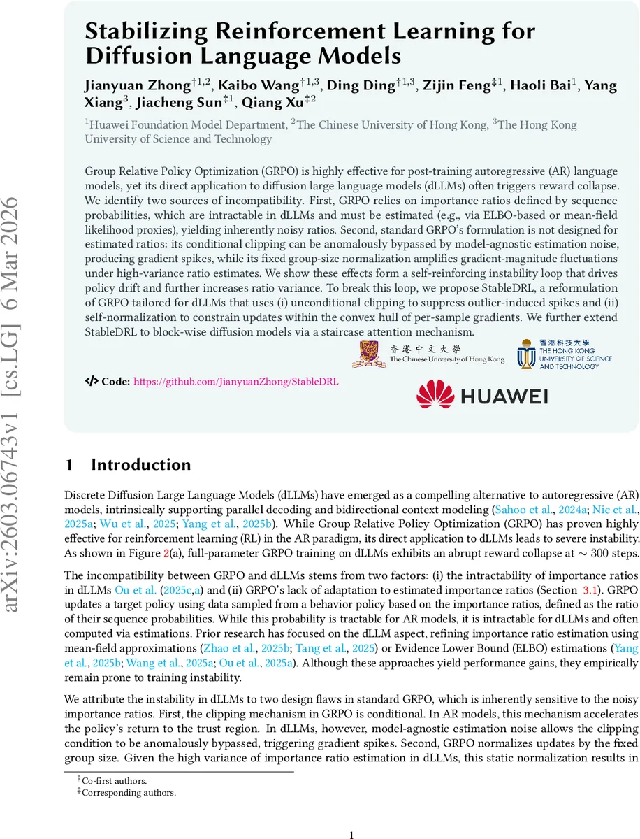 Stabilizing Reinforcement Learning for Diffusion Language Models