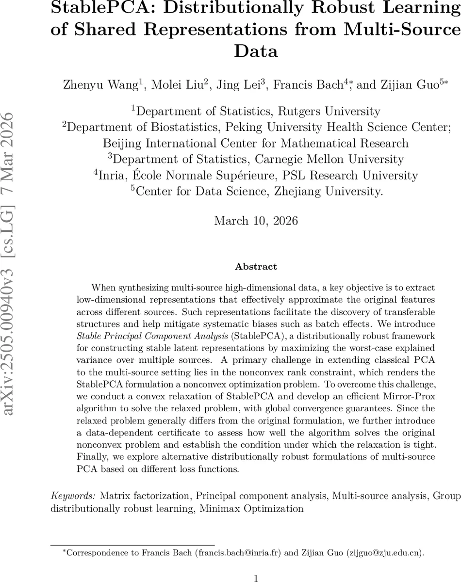StablePCA: Distributionally Robust Learning of Shared Representations from Multi-Source Data