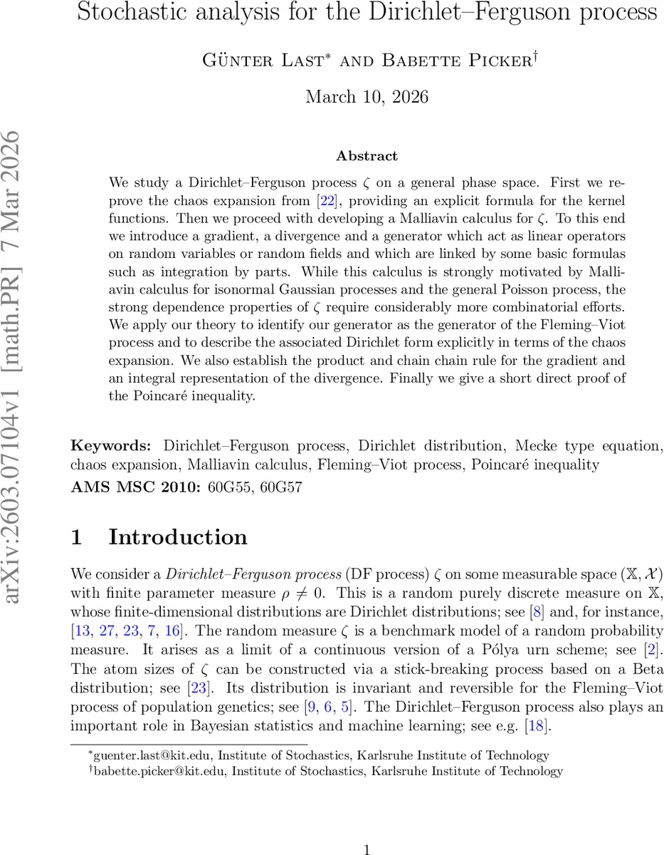 Stochastic analysis for the Dirichlet--Ferguson process