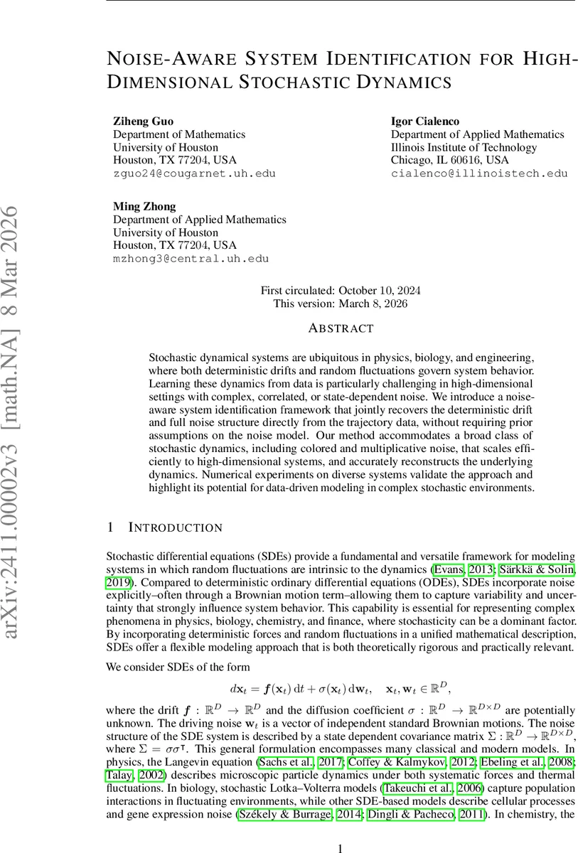 Noise-Aware System Identification for High-Dimensional Stochastic Dynamics