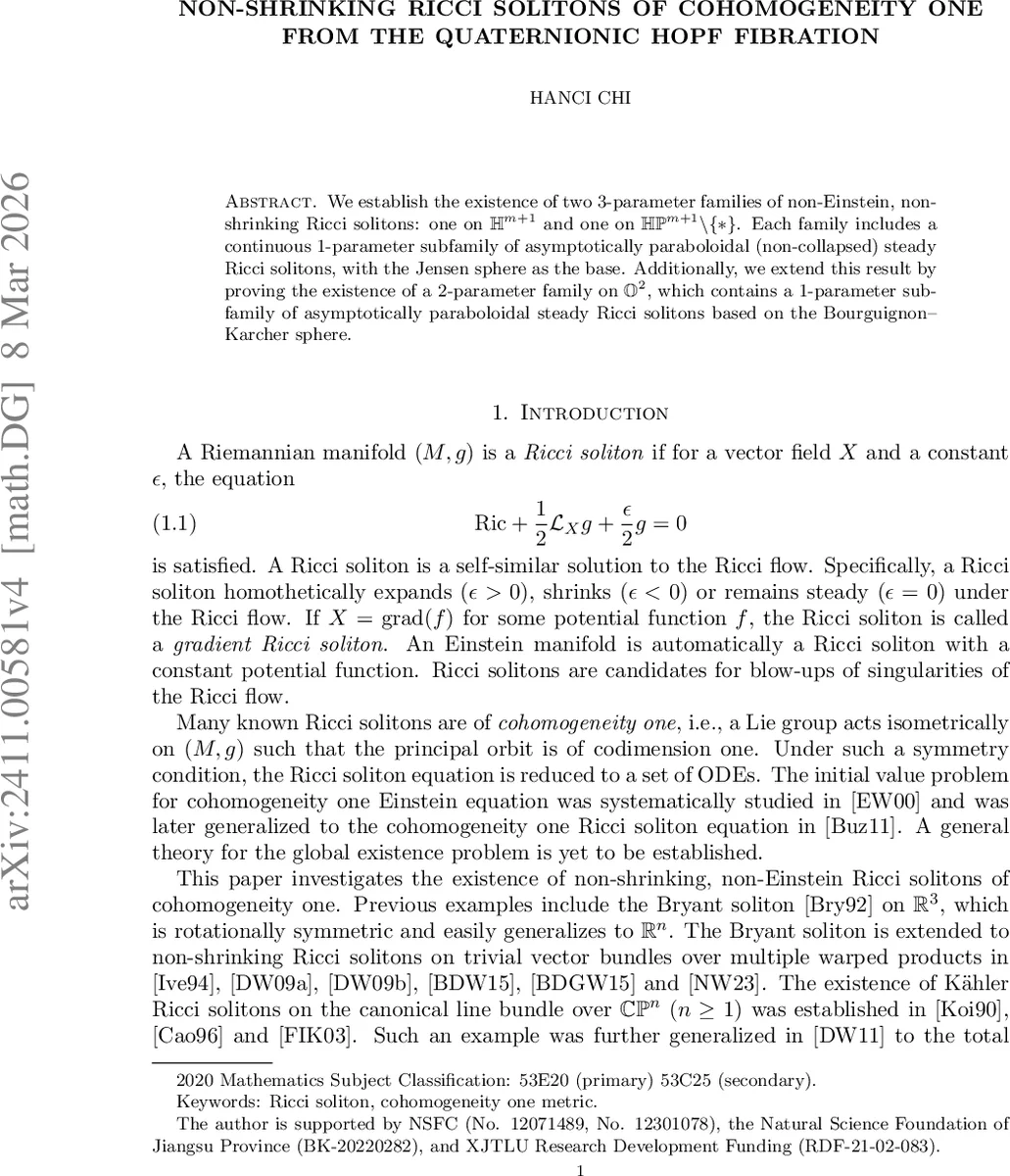 Non-Shrinking Ricci Solitons of cohomogeneity one from the quaternionic Hopf fibration