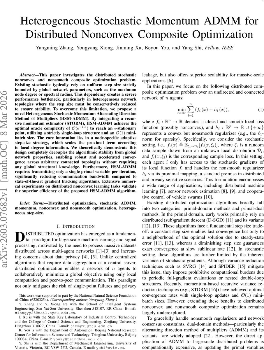 Heterogeneous Stochastic Momentum ADMM for Distributed Nonconvex Composite Optimization