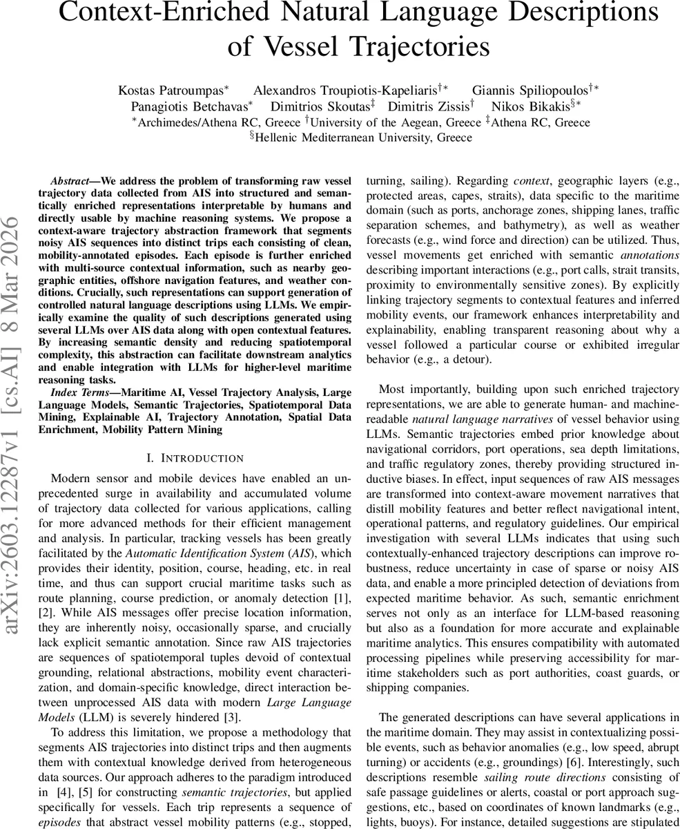 Context-Enriched Natural Language Descriptions of Vessel Trajectories
