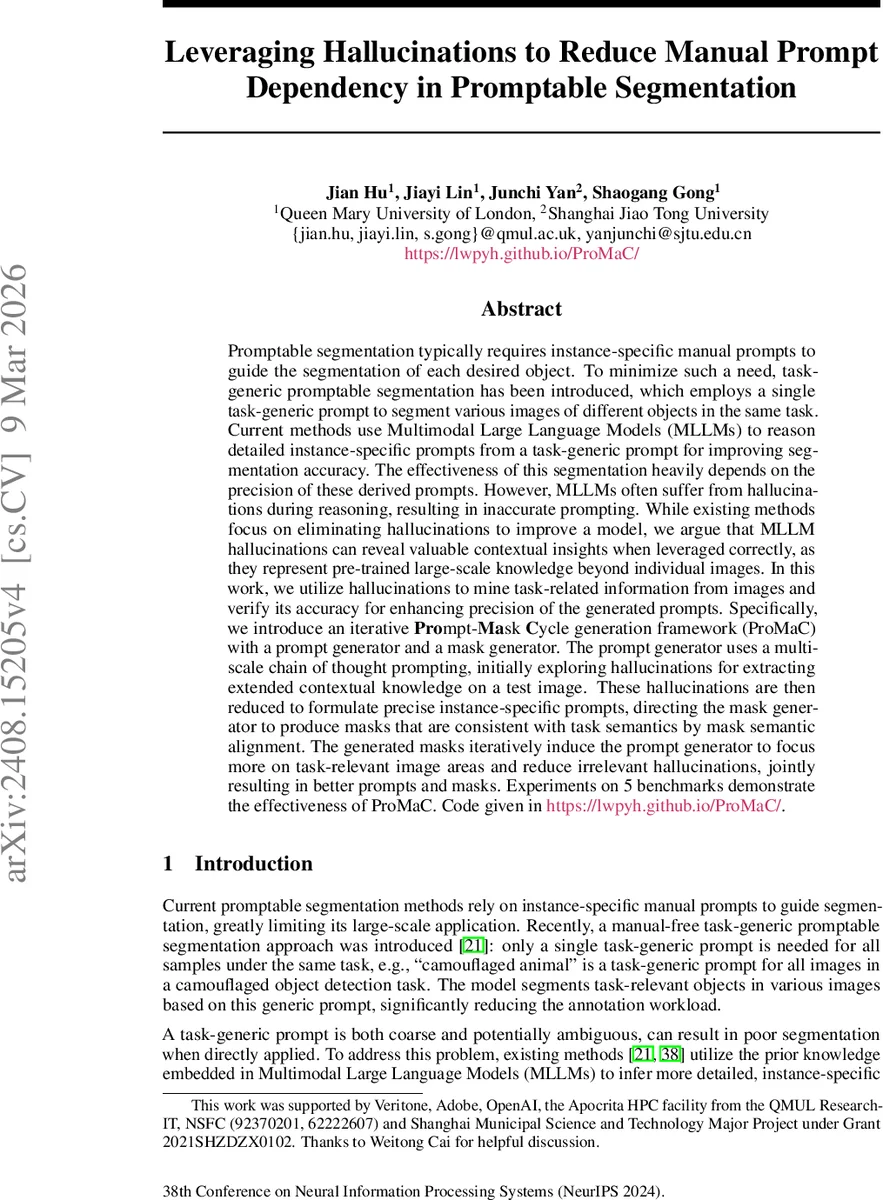Leveraging Hallucinations to Reduce Manual Prompt Dependency in Promptable Segmentation