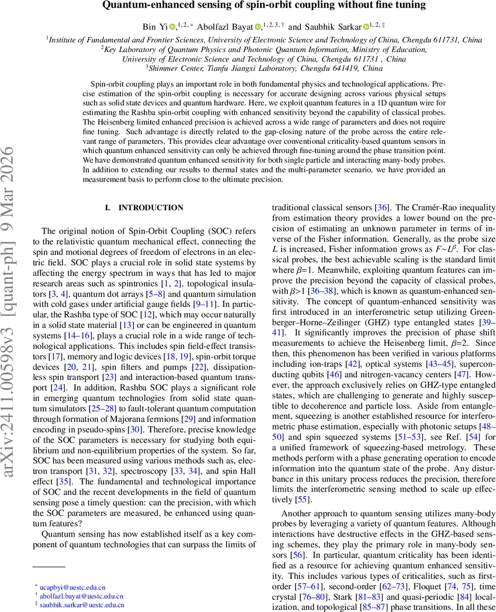 Quantum-enhanced sensing of spin-orbit coupling without fine tuning