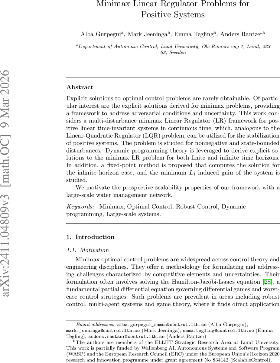 Minimax Linear Regulator Problems for Positive Systems