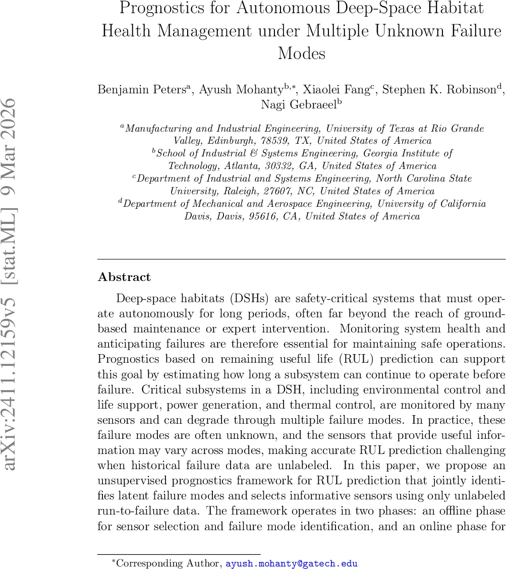 Prognostics for Autonomous Deep-Space Habitat Health Management under Multiple Unknown Failure Modes