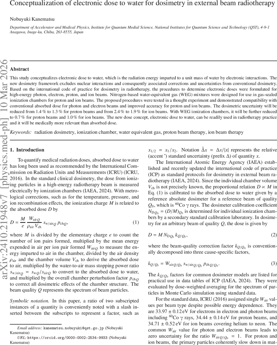 Conceptualization of electronic dose to water for dosimetry in external beam radiotherapy