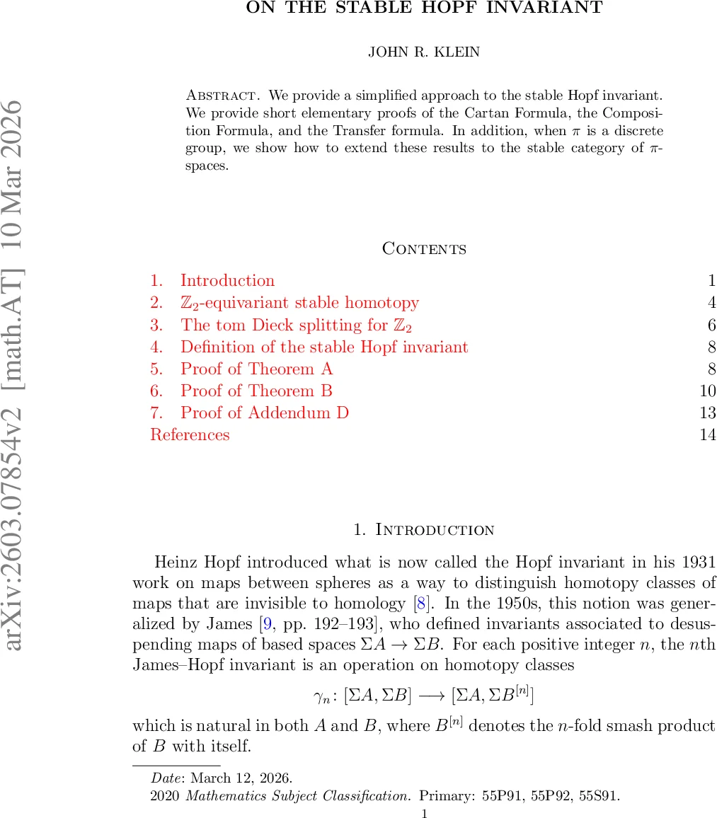 On the stable Hopf invariant