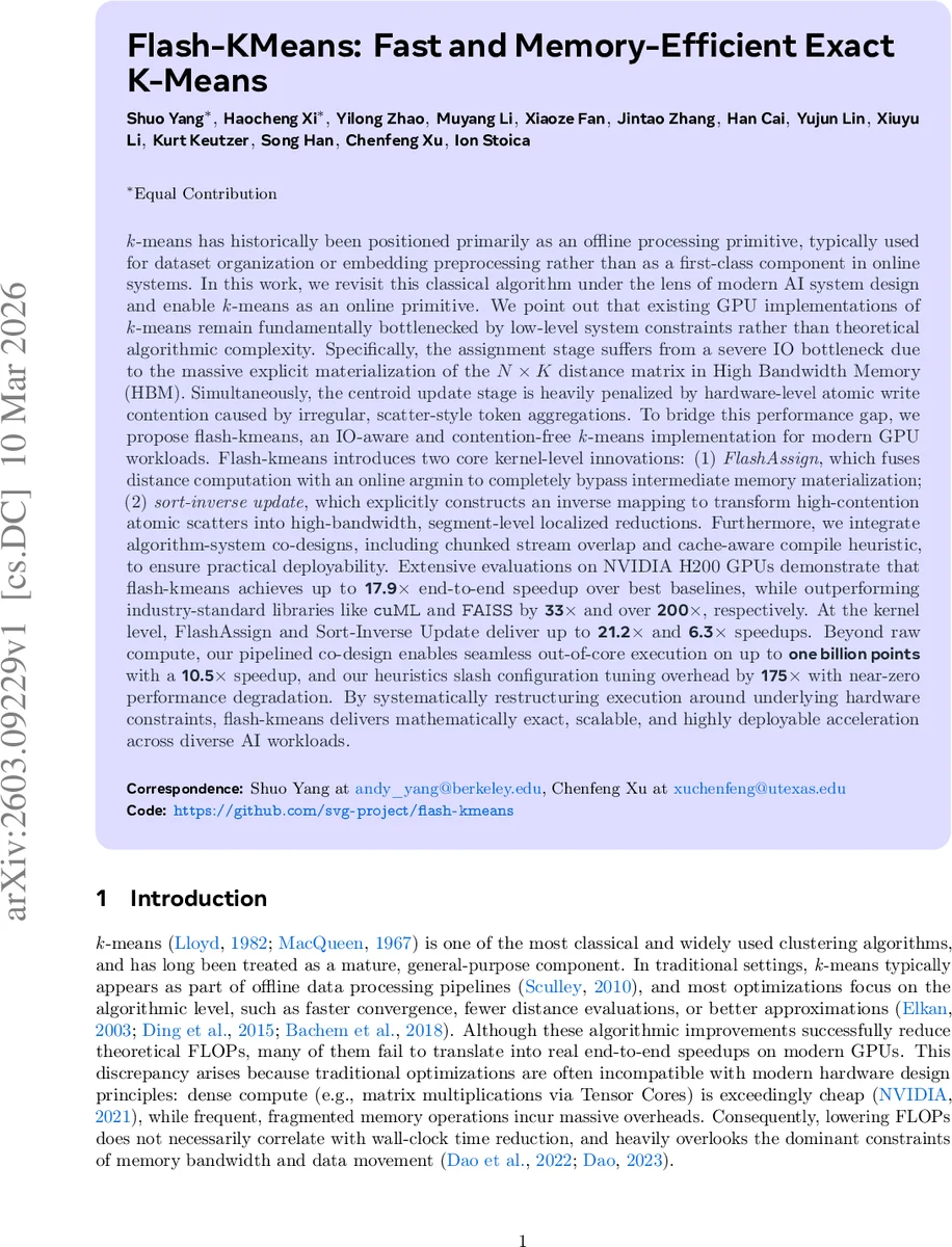 Flash-KMeans: Fast and Memory-Efficient Exact K-Means