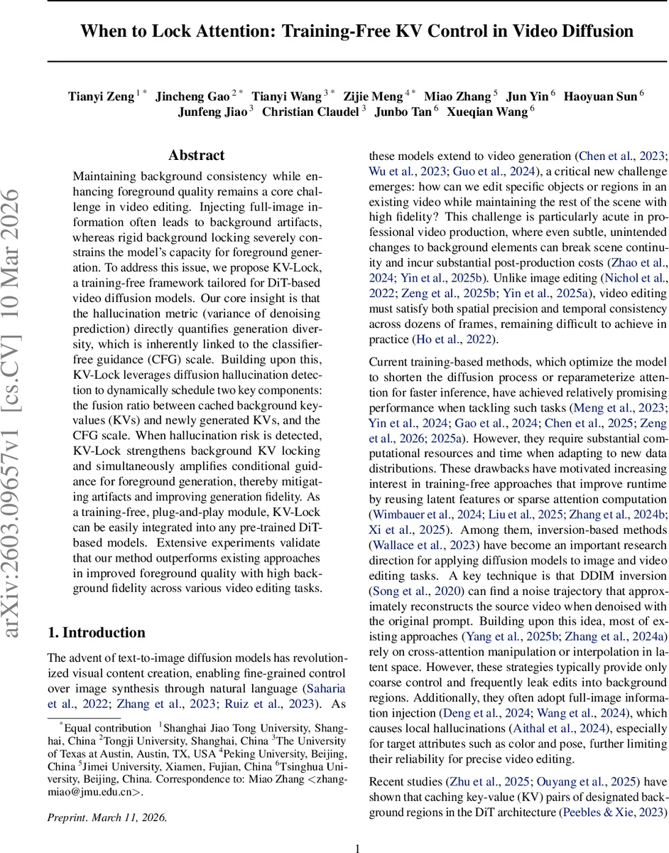 When to Lock Attention: Training-Free KV Control in Video Diffusion