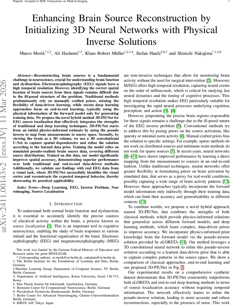 Enhancing Brain Source Reconstruction by Initializing 3D Neural Networks with Physical Inverse Solutions