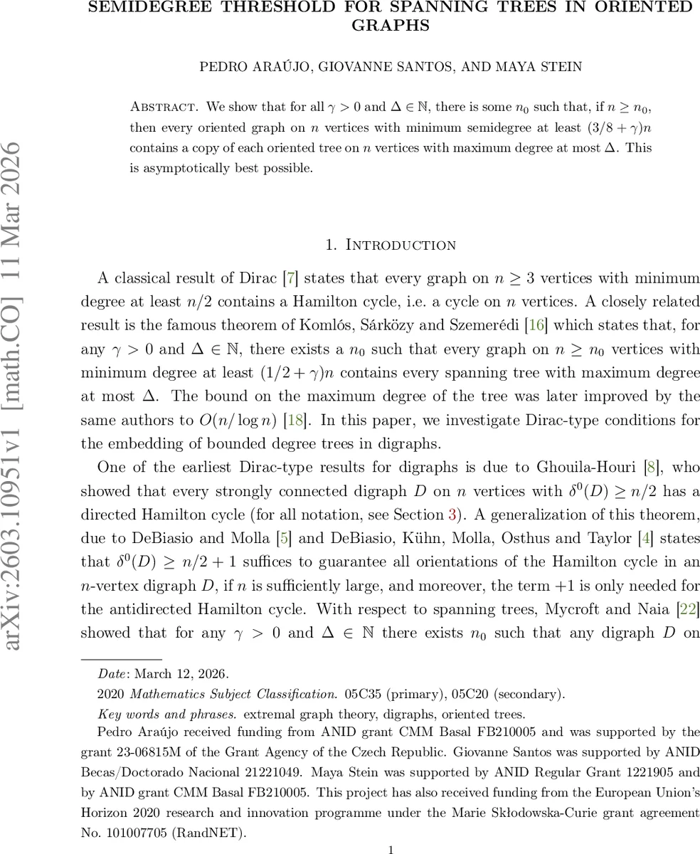 Semidegree threshold for spanning trees in oriented graphs