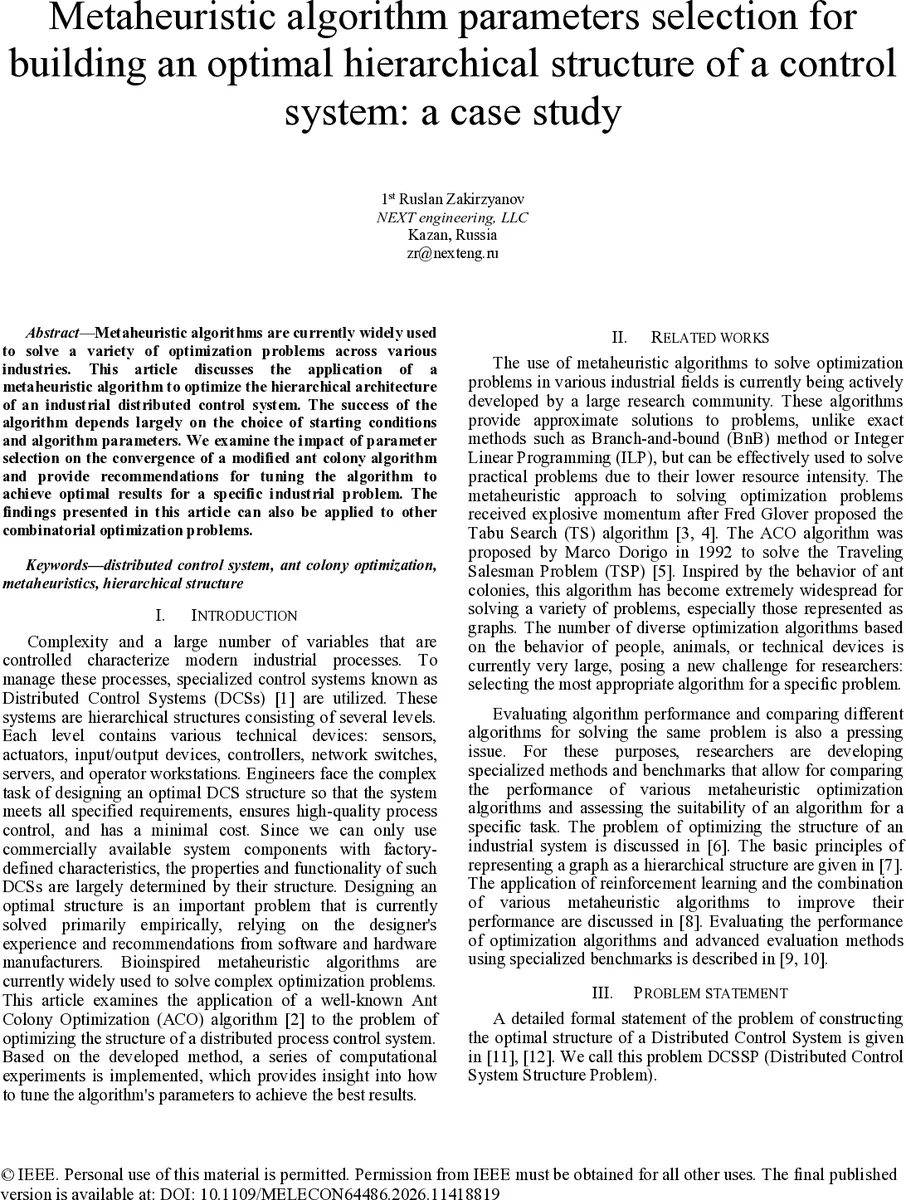 Metaheuristic algorithm parameters selection for building an optimal hierarchical structure of a control system: a case study