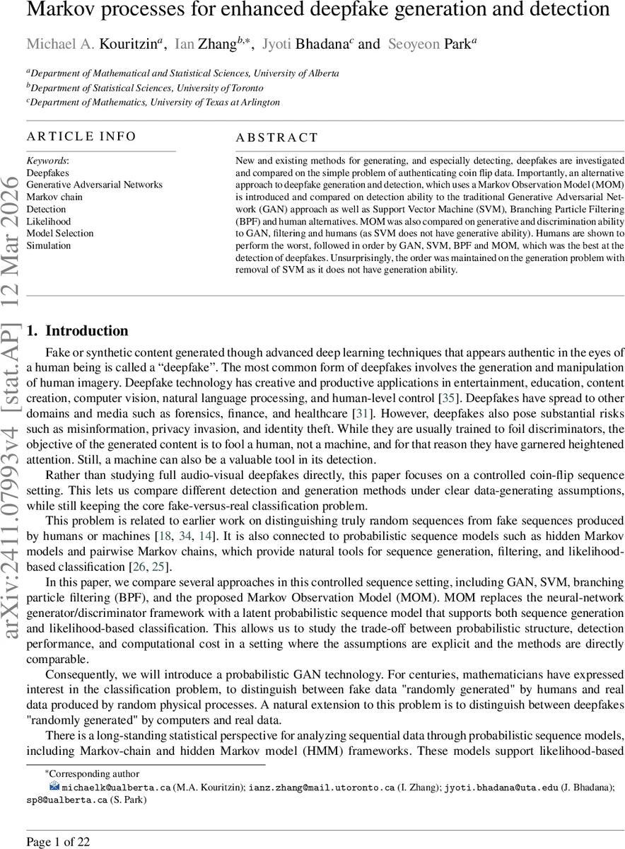 Markov Processes for Enhanced Deepfake Generation and Detection