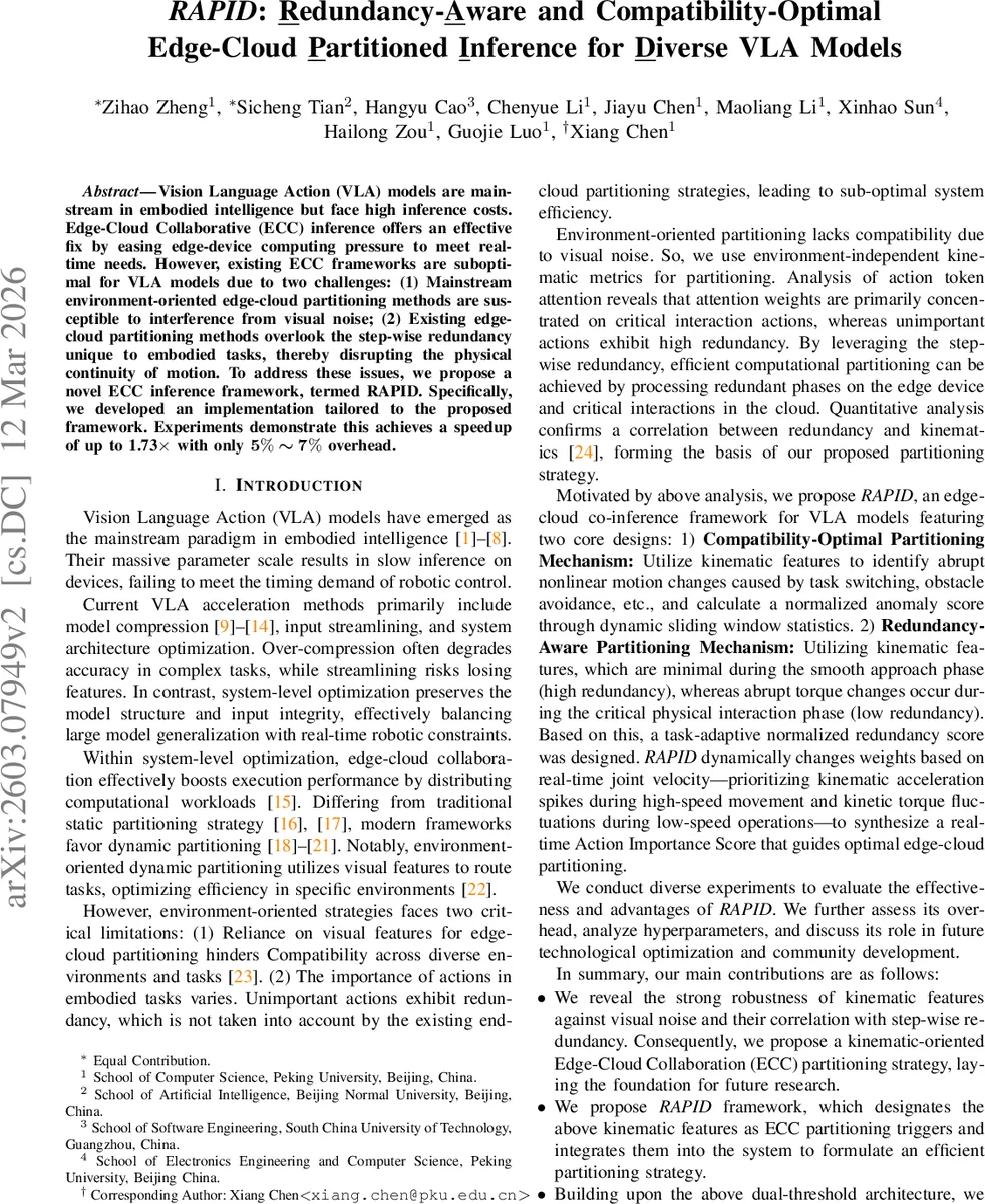 RAPID: Redundancy-Aware and Compatibility-Optimal Edge-Cloud Partitioned Inference for Diverse VLA Models