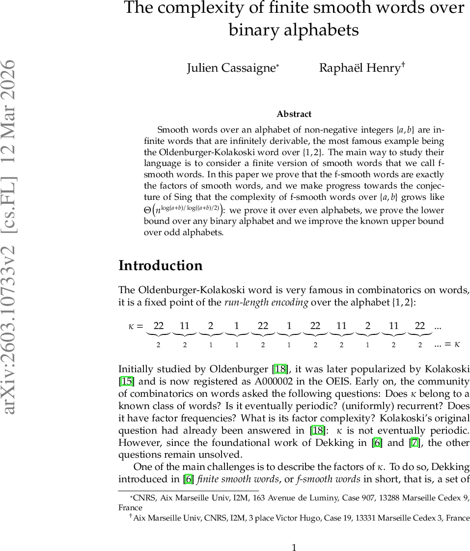 The complexity of finite smooth words over binary alphabets