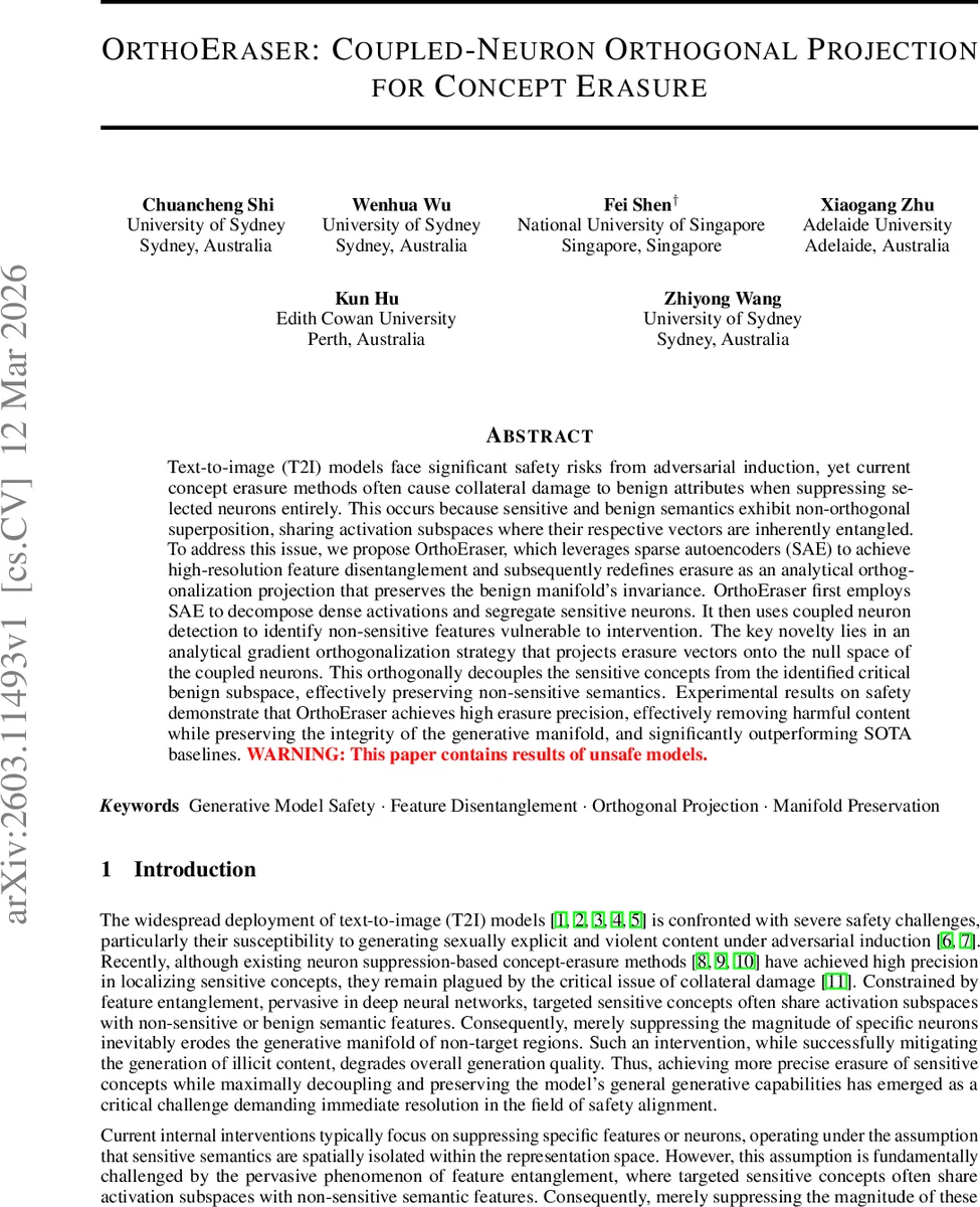 OrthoEraser: Coupled-Neuron Orthogonal Projection for Concept Erasure