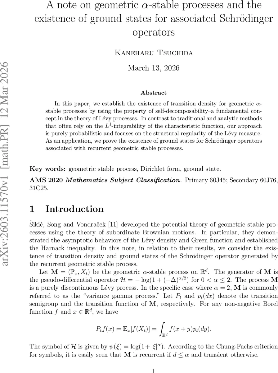 A note on geometric α-stable processes and the existence of ground states for associated Schrödinger operators